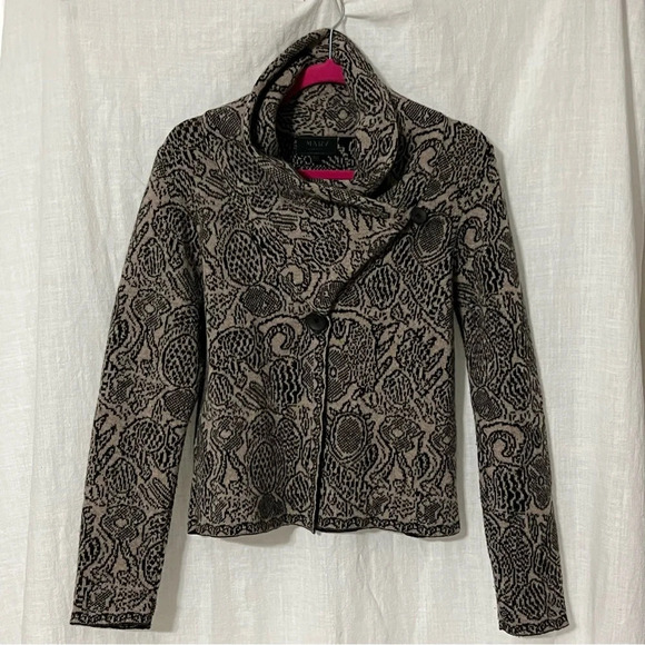 Mary Made In Italy Wool Blend Button Cowl Neck Cardigan Black Gray Sz Medium - Picture 1 of 6